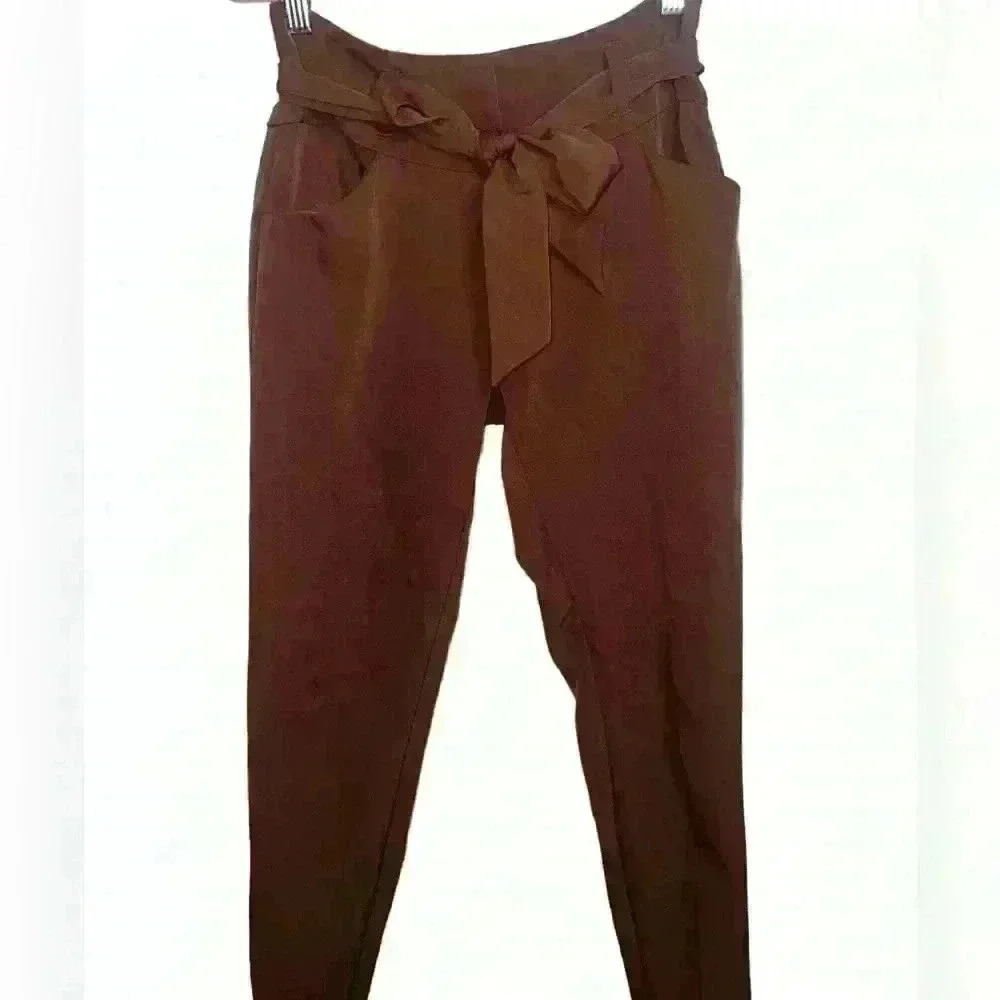 Professional Bow Tie Cappuccino Brown Soft Comfortable Button Work Petite Pants